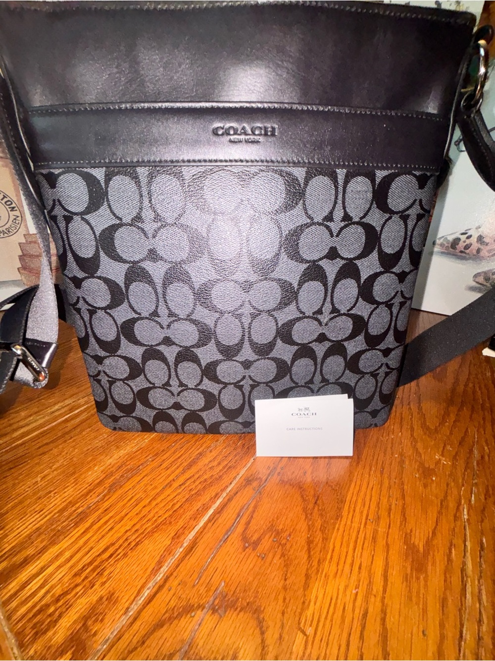 Coach Charles F54781 Signature Crossbody Messenger Bag Black Charcoal